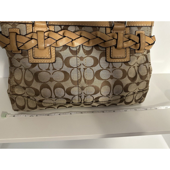 Y2K Vintage Coach Bag Jacquard Signature Braided Belt Shoulder Bag Tan Leather - Picture 10 of 10